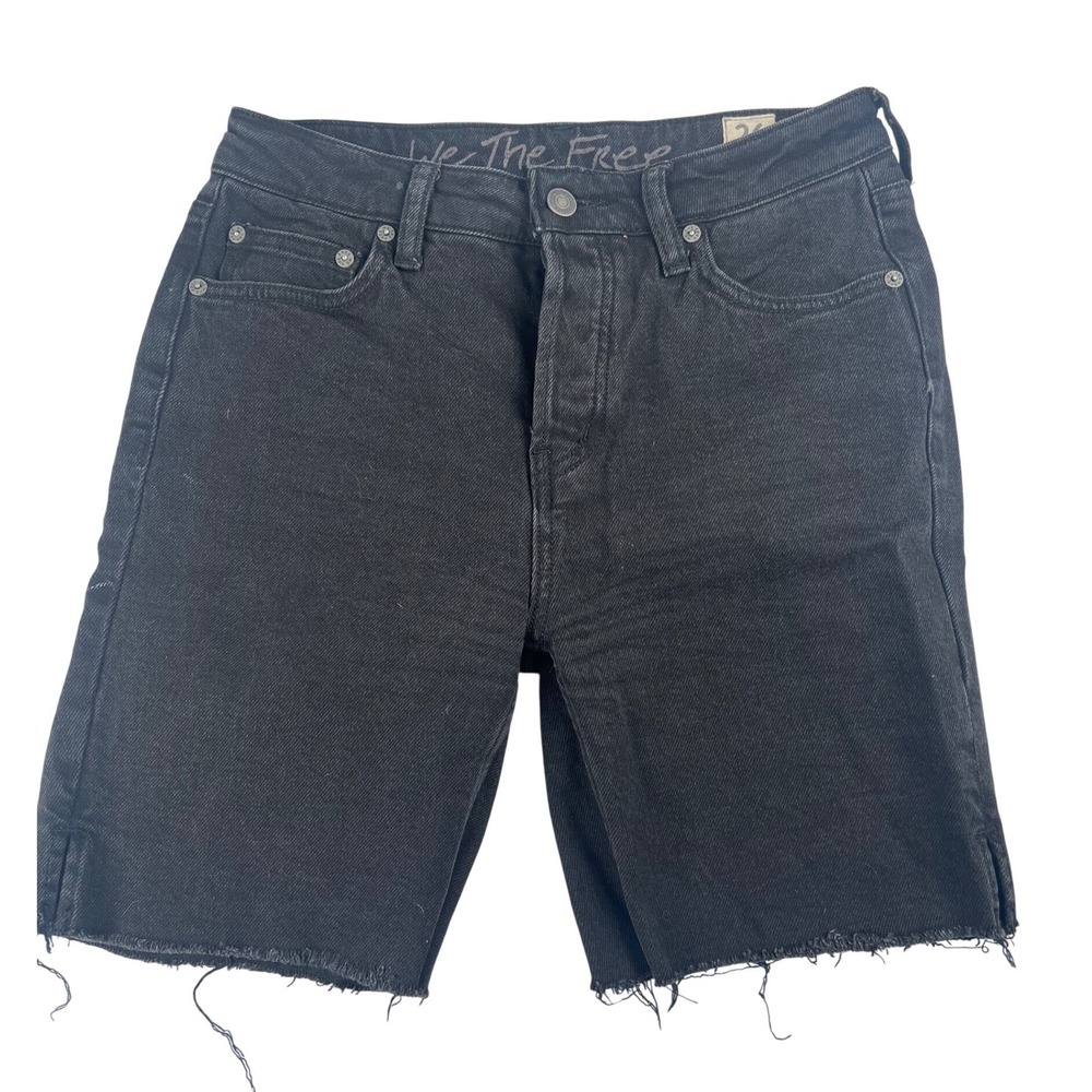 We The Free Free People Black Denim Bermuda Shorts Button Fly Raw Hem Size 26